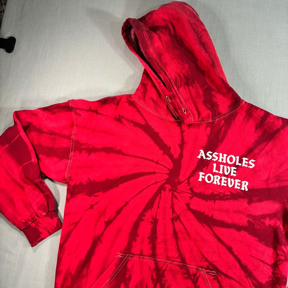 A Holes Live Forever Tie Dye Pullover Hoodie Mens Large Red Graphic Sweatshirt